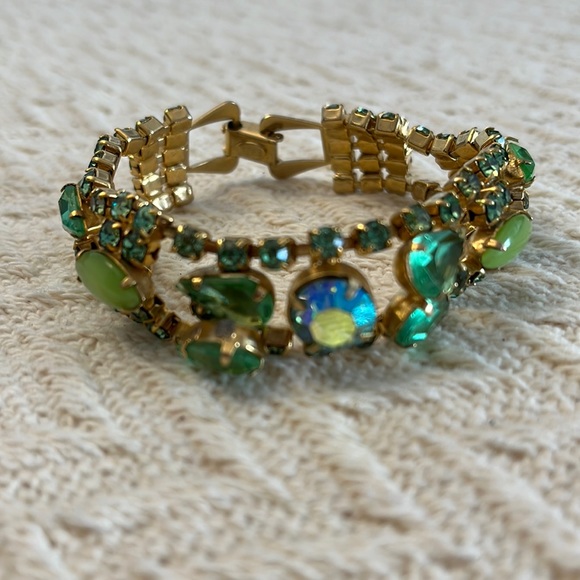 Vintage Weiss GREEN Rhinestone Bracelet GORGEOUS!!! 💚 - Picture 8 of 8